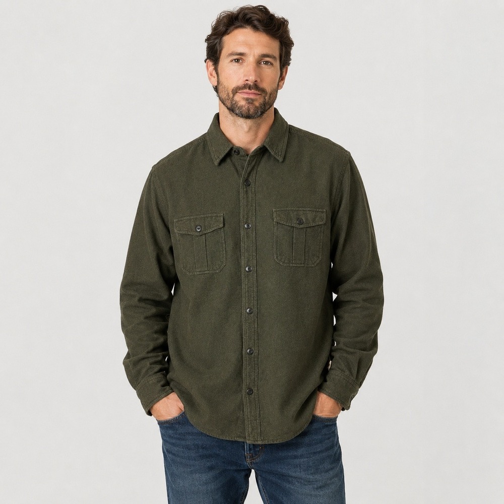 Dakota Grizzly Men XL Olive Flannel Lined Cotton Shirt Jacket Workwear